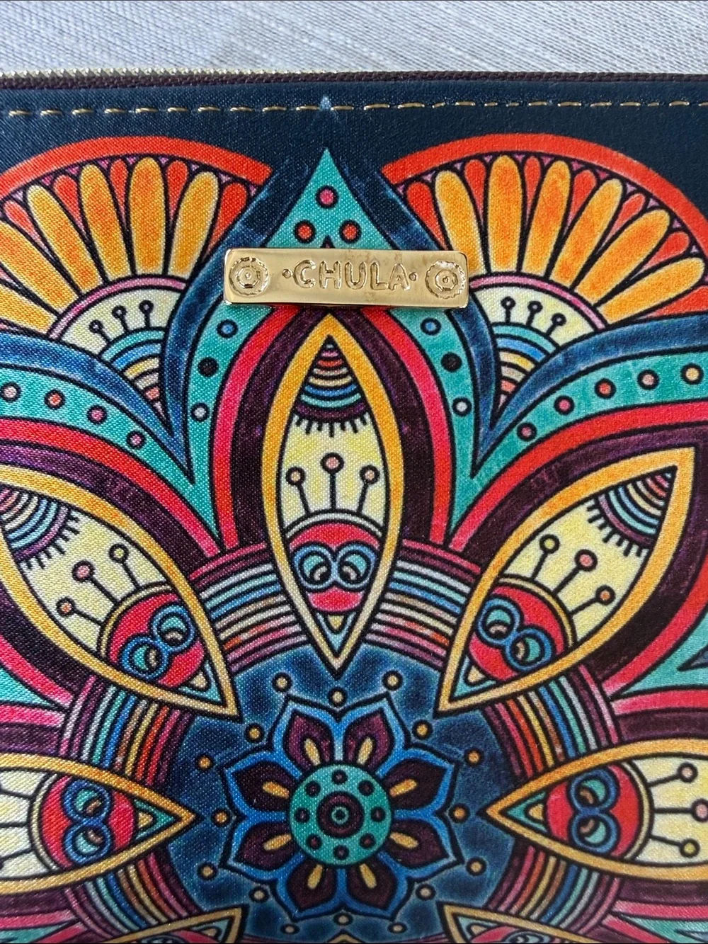 CHULA Navy Mandala Zip Wallet with Multicolor Print